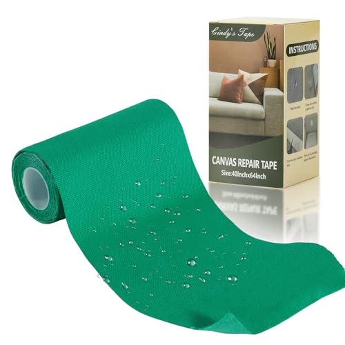 Image of Linen Canvas Repair Tape Kit, Waterproof Self-Adhesive Fabric Repair Patch | 4 inch x 63 inch Green Canvas Repair Patch for Boat Covers, Tents, Awnings, Patio Furniture, Sofas, Crafts and Outdoor Gear