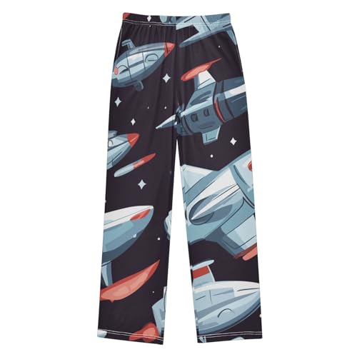 ZZXXB Cartoon Spaceship Boys Long Pants Soft Trousers Elastic Waist Kids Lounge Bottoms with Pockets S-XL