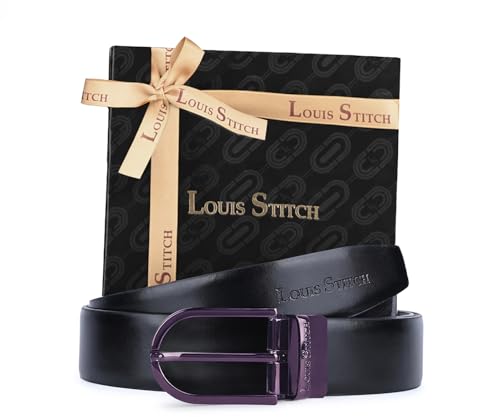 Image of LOUIS STITCH Men's Reversible Italian Leather belt for men 1.25 inch (35mm) Waist Strap Black Brown Belt (BEPLNJ)