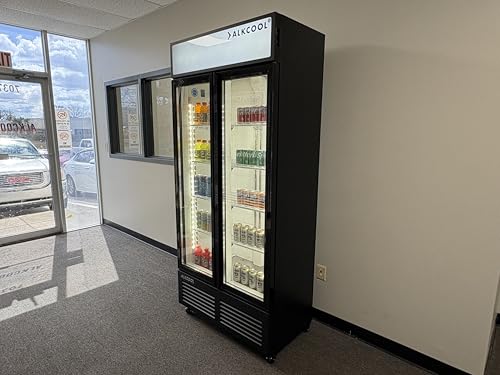 Image of Commercial Beverage Refrigerator DisplayFridge, Two Glass Door Upright Drink Cooler with LED LightAdjustable Shelves,ETL Sanitation,18.5 Cu Ft,35.6 inch lide(Hinge Door)