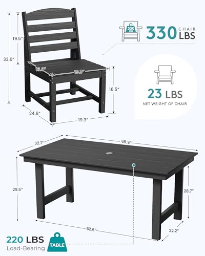 Image of SERWALL Armless Outdoor Dining Chair Set of 2, All Weather Resistant,Black