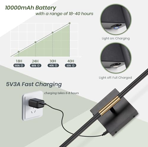 Akku Wandleuchte Innen,USB-C Wiederaufladbare LED Wandlampe mit Fernbedienung,Schwarz Dimmbar Touch Kabellose Wandleuchte Batterie 10000mAh,350° Drehbare für Wohnzimmer Schlafzimmer,70CM (2-Stück)