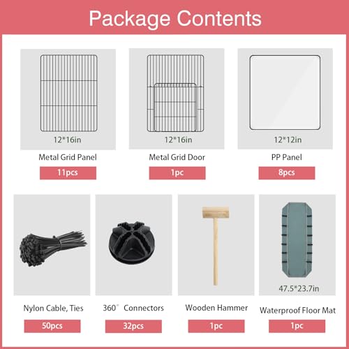 Image of 20 Panels Small Animal Playpen, 48 inch x 24 inch x 16 inch Pet Playpen with Waterproof Mat, C&C Cage for Guinea Pigs, Rabbit /Bunny /Baby Chicken Cage,Bunny /Puppy /Chicken Pen Indoor Outdoor Portable Metal Fence