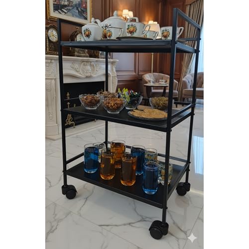 Image of Leader Trolley 3-Tier Rolling Metal Storage Cart, with 360 Wheels, Multipurpose Trolley (Black)