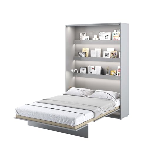 MEBLINI Lit Escamotable Bed Concept - Lit Pliant 1 Personne - Mural Rabattable - Armoire - Placard - Murphy Bed - BC-01-140x200cm Vertical - Gris Mat avec Matelas