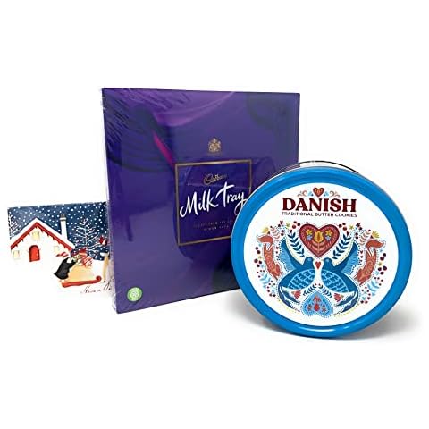 Cadbury Milk Tray 180g and Danish Cookie tin Bundle, Includes a Christmas card, Great Gift for Christmas Cover