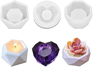 RadianceStore 3 PCS DIY Polygonal Heart Resin Casting Mold Silicone Craft Mold for Flower Planter