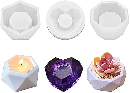 RadianceStore 3 PCS DIY Polygonal Heart Resin Casting Mold Silicone Craft Mold for Flower Planter