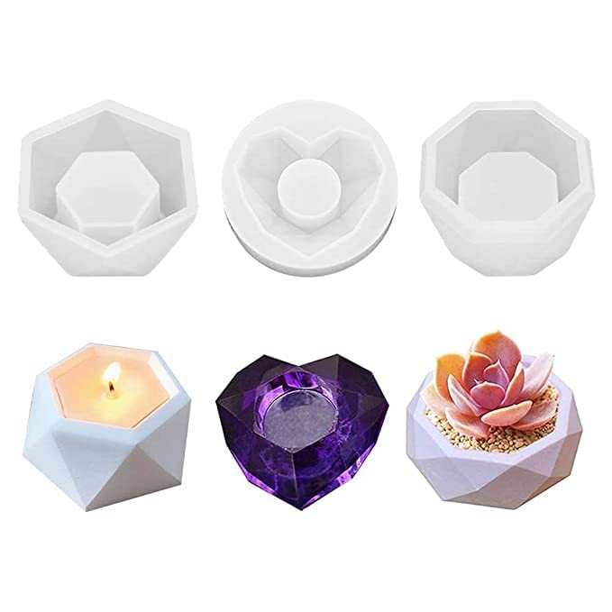 RadianceStore 3 PCS DIY Polygonal Heart Resin Casting Mold Silicone Craft Mold for Flower Planter