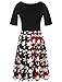 oxiuly Women's Elegant Floral Flare Knee Length Vintage Dress Evening Dinner Party Casual Swing Dresses with Pockets OX336 (M, Black + Red)