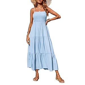 PRETTYGARDEN Women’s Summer Maxi Dress 2025 Casual Boho Sleeveless Spaghetti Strap Smocked Tiered Long Beach Sundresses