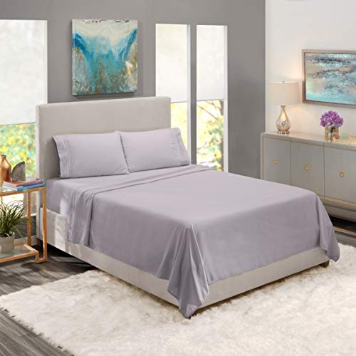 Image of Nestl Split King Bed Sheet Set - Grey Lavender - 5-Piece Deep Pocket | Instantly Soft, Night-One Ready (No Wash Required). Fits 16-Inch Deep Pockets, 360-Degree Elastic Grip