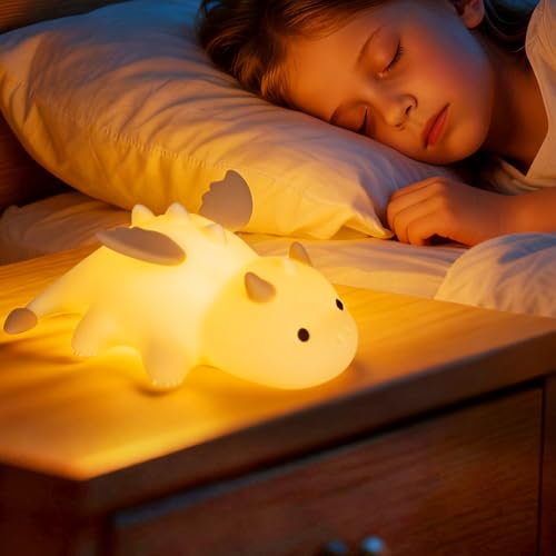 Luz Nocturna Infantil, Luz Bebe Nocturna LED de Animales Blandos, Lampara Bebe Noche Recargable Luz Quitamiedos Infantil, 30 Minutos Temporizador, Decoración para Dormitorio, Regalo para Bebés (Crema)