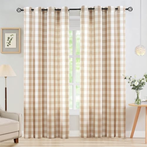 Abstractex Cortinas Semitransparentes a Cuadros Buffalo Blanco Topo de 60x90 Pulgadas de Ancho para Dormitorio Cuadros Vichy a Cuadros Granja Cortinas Texturizadas de Lino Clásicas Semitransparentes