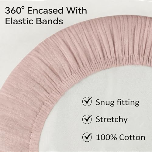 Image of Muslin Bassinet Sheet Compatible with Halo BassiNest Swivel Sleeper - 100% Cotton Hourglass & Peanut Shape Mattress Pad Cover (30 inchx18 inch), Breathable & Soft, Boho (1 Pack Pink)