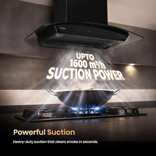 Image of Haier 75 cm 1600 m3 /hr Filterless Autoclean Kitchen Chimney, 220W Motor | Unibody Design (Zero Weld Body) | 10 Yr Motor & 4Yr Product Warranty | Free Installation Kit | HIH-G75HM-N