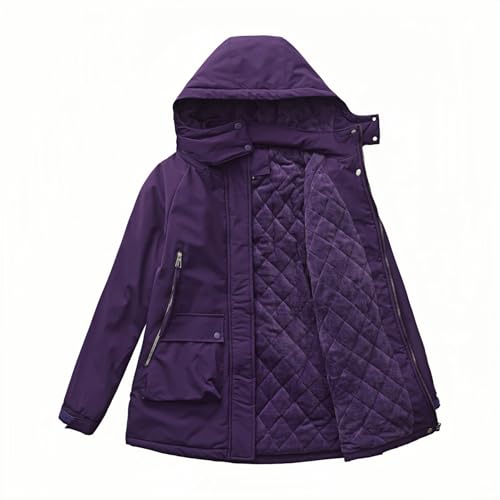 Weste Hundesport Damen Leichte Anorakjacke für Damen, Winddicht, wasserabweisend, Langer Mantel mit Kapuze und Taschen für den täglichen Gebrauch, Outdoor-Wandern Puffärmel (Purple, XXL)
