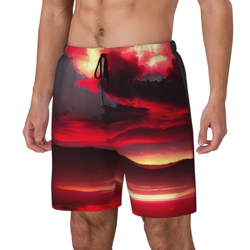 Red Sky at Night Starry Men's Soft Double Swim Shorts, Lounge Swiming Shorts Pants Breathable Summer2
