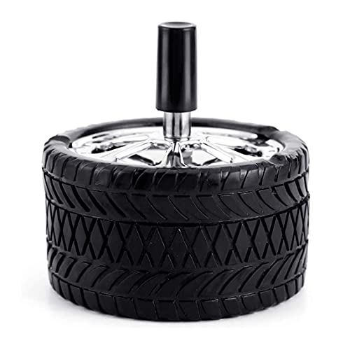 Cisixin Cenicero giratorio, cenicero giratorio, cenicero creativo tipo neumático, apto para oficina, casa, exterior, negro