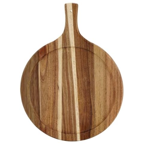 FRTIM Acacia Wooden Round Cutting Board with Handle, Serving Board and Dining Board Round with Handle, Charcuterie Serving Boards for Cheese Board, Meat, Vegetables, Bread, Christmas gift-17 Inches Cover