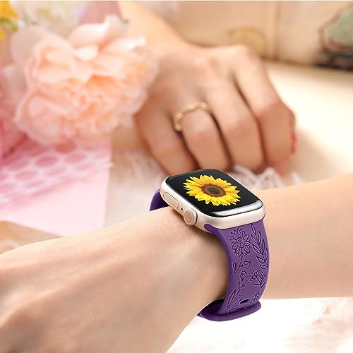 Image of SNBLK 6 Pack Floral Engraved Bands Compatible with Apple Watch Bands 40mm 41mm 42mm 38mm 44mm 45mm 46mm 49mm Women Men, Silicone Flower Pattern Strap for iWatch Series 11 10 Se Ultra 9 8 7 6 5 4 3 2 1