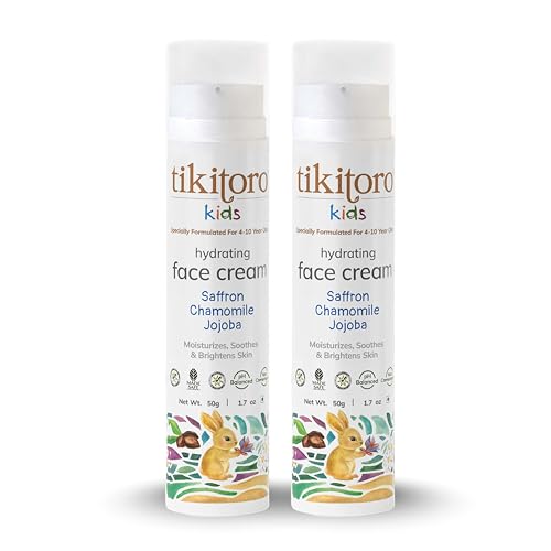 Image of Tikitoro Kids Hydrating Face Cream with Saffron, Chamomile & Jojoba Oil | Lightweight Face Moisturizer for All Skin Types | Non-Comedogenic | (Age: 4+) (50grams x 2)