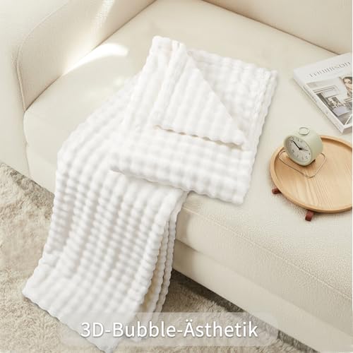 RUIKASI Bubble Decke Kuscheldecke Flauschig Weiß - 150x200cm Sofadecke & Couchdecke aus Plüsch, Warme Fleece für Wohnzimmer Deko Blanket… – Ansicht 5