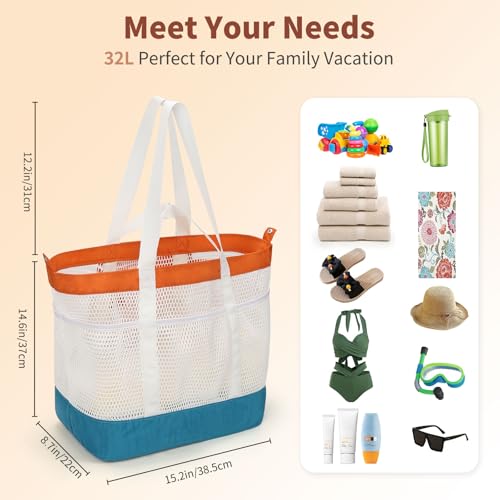 Mesh Beach Bag, Extra Large Beach Bags for Women, Lightweight Foldable Sandproof Tote Bag for Family & Vacation4