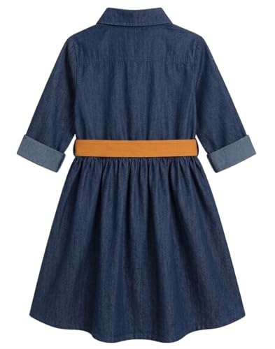 Image of A.T.U.N. (ALL THINGS UBER NICE) Girls 100% Cotton Shirt Dress with Belt | Solid Button-Down Dress with Collar Neck | Soft Breathable Kids Outfit for Girls
