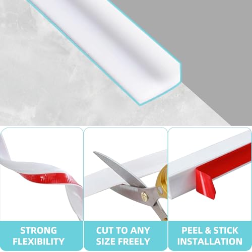 Image of Shower Threshold Water Dam,Walk in Shower Water Guard, Shower Dam Water Barrier Bathroom Sink Splash for Dry And Wet Separation Caulk Seal Strip Edge Trim (78Inch, White)