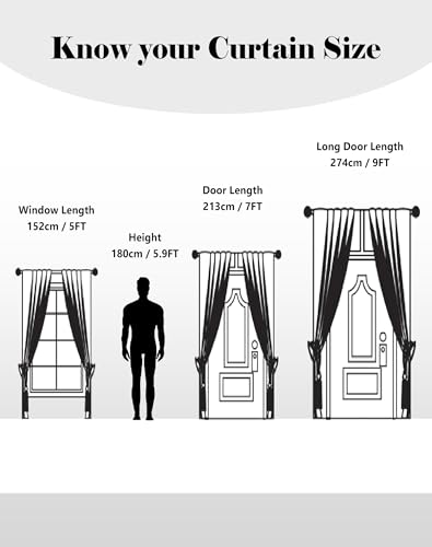 Image of Casableu Anthem Kelso Cotton Look Door Curtains Pack of 2-9 Feet Long Door, Printed Design, Room Darkening Curtains with Tiebacks, Eyelet Style for Bedroom & Living Room Decor (Zorba 9 feet)