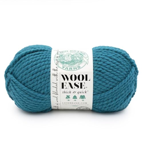 Image of Lion Brand Yarn, Wool-Ease Thick & Quick Yarn, Marine, Teal Blue, 1 Pack | Super Bulky Wool Acrylic Blend Fiber for Soft Hats, Sweaters, Chunky Blankets, Yarn for Crochet, Knitting, Crafts, Weaving