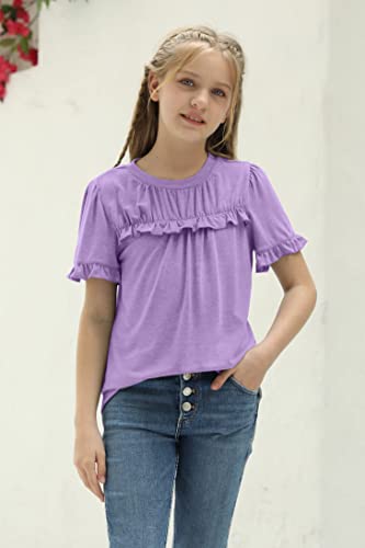 Image of Haloumoning Girls Crew Neck T Shirts Peplum Babydoll Tops Tees 4-15 Years | Girls T-Shirts, Casual Loose Tunic Tops, Cute Ruffle T Shirts, Short Sleeve Shirts, Long Sleeve Blouse
