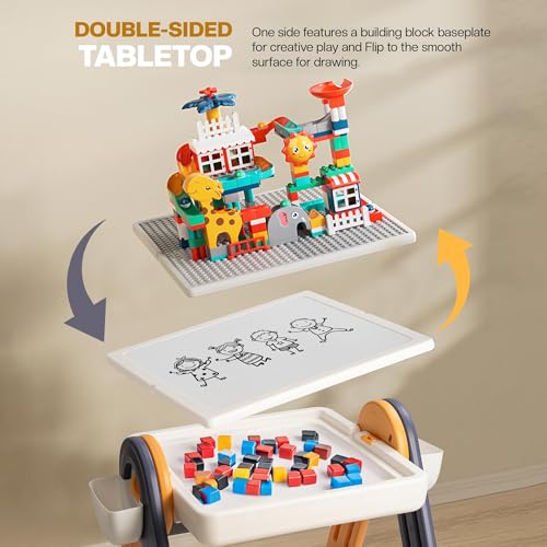 Image of BAYBEE 6-in-1 Kids Study Table and Chair Set - Foldable, Anti-Slip, Dual-Sided Tabletop, Easy to Store - Durable Study Table for Learning and Play for Ages 2 to 5 Years