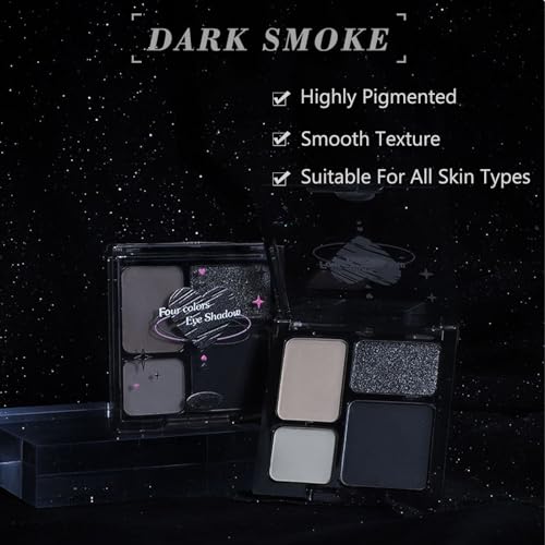 Smokey Eye Shadows Palette, Black Eyeshadow Matte Shimmer Eye Shadow Pallets For Women, 4 Colours Smooth Texture Cold Tone Eyeshadow Palette Smoky Punk Style Eye Shadows - Image 4