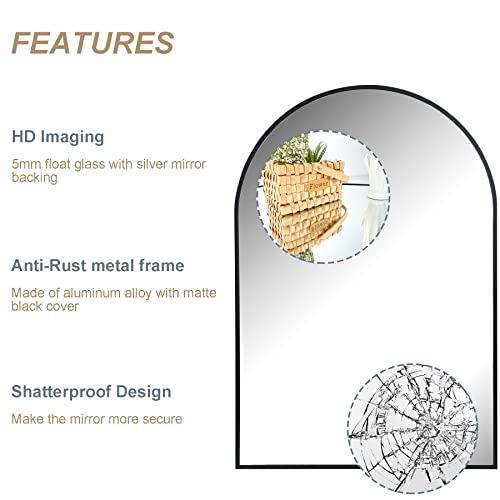 Arched Wall Mirror for Bathroom,Mirrors for Wall,24''x36'',Vanity Mirror for Bedroom Dresser, Entryway, Living Room, Metal Frame (36''x24'',Black)