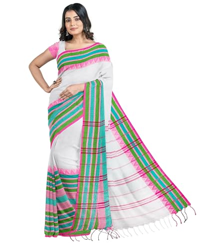 Image of eC ESHA'S COLLECTION Women's Cotton Blend Begumpuri Handloom Saree With Unstitched Running Blouse Piece