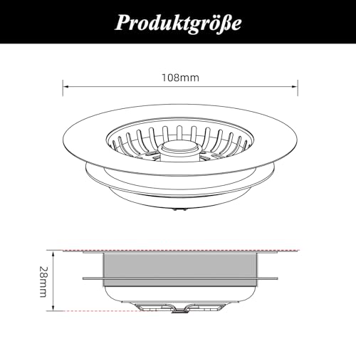 Hibbent Küchen Spülbecken Stöpsel,Edelstahl-Shell mit Anti-Verstopfungssieb,Lebensmittelreste Herausfiltern, universeller Spülensieb und Geruchsverhinderung -Tiefe der Spüle>22mm