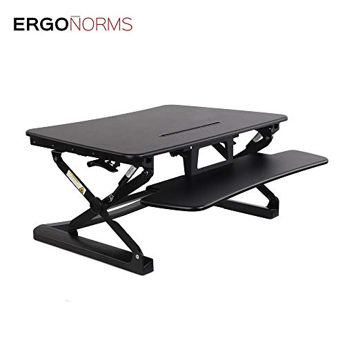 Image of Ergonorms Professional Sit and Stand Workstation Height Adjustable Engineered Wood and Powder Coated Metal Finish Table Desk, Black