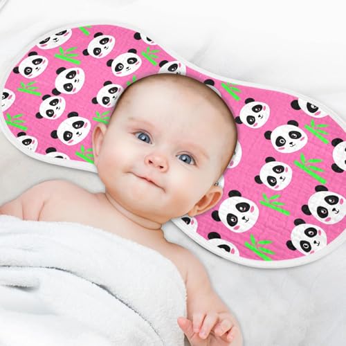 Pink Panda Pattern Muslin Burp Cloths for Baby 4-Layer Absorbent Cotton Large 22" x 11" Soft Spit Up Rags for Newborns Boys Girls, 1 Pack4