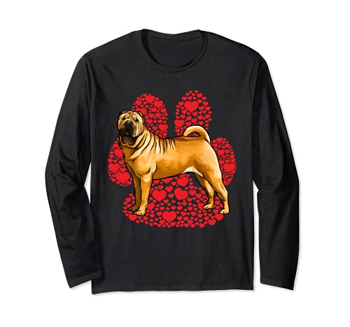 Chinese Shar-Pei Valentines Day Dog Love Paw Long Sleeve T-Shirt, Black