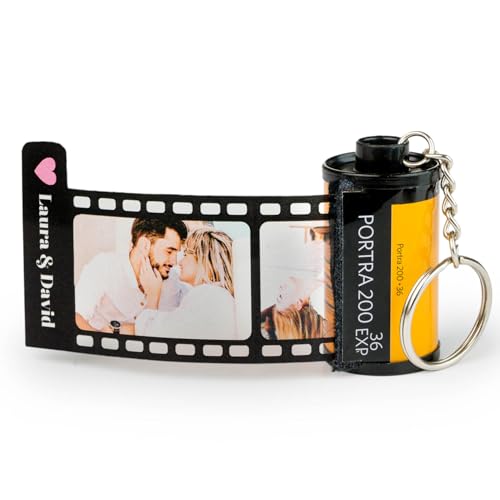 Wanapix | Llavero Carrete con Fotos | Llavero Personalizado con 10 Fotos | Carrete con tus Fotos | Regalo Original para Hombre y Mujer (Black Classic)