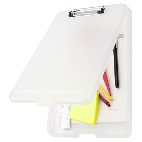 JAM PAPER Plastic Storage Clipboards with Metal Clip - Letter Size (9 x 13) Storage Compartment - Clear - Clip Board Sold Individually