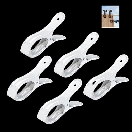 洗濯ばさみ クリップ 5個セット 布団ばさみ 強力ピンチ 防風 滑り止め 洗濯用品 多機能 物干し用 洗濯バサミ ハンガー固定用 強力クリップ 竿用ピンチ 布団・タオル・靴下・靴にも適用 (ホワイト)