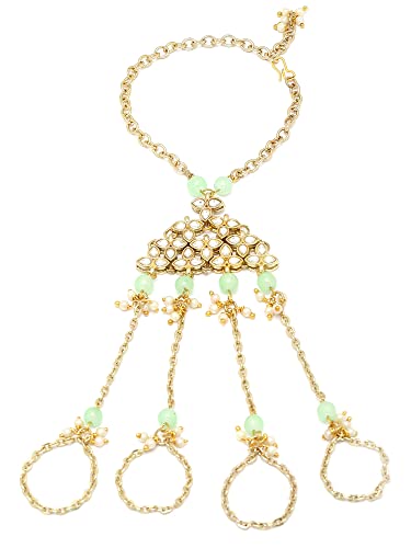 Image of Karatcart Gold Plated Baby Pink Pearl Chain Kundan Hathphool