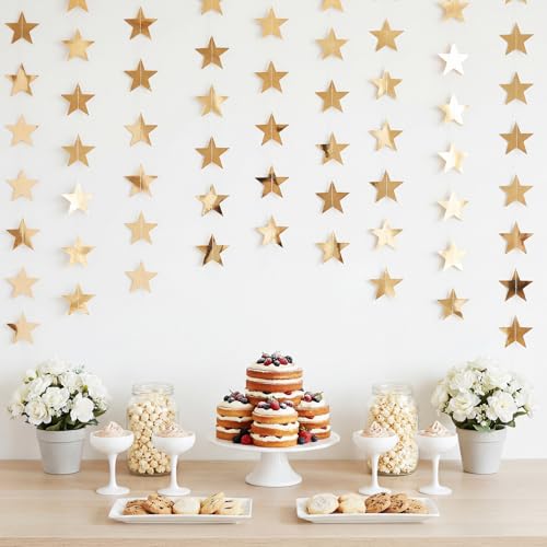 Image of Patelai 210 Feet Glitter Star Garland Banner 2026 Party Decoration Double Side Star Hanging String Streamer Paper Twinkle for Graduation Wedding Birthday (Champagne Gold)