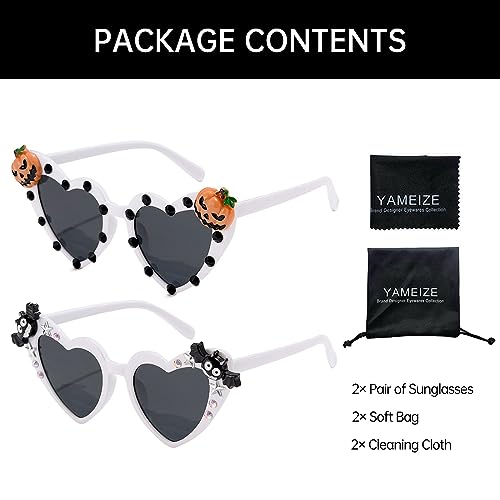YAMEIZE Unique Heart Shaped Halloween Sunglasses - Skull Pumpkin Bat Rave Fancy Eyewear Christmas Festival Party4