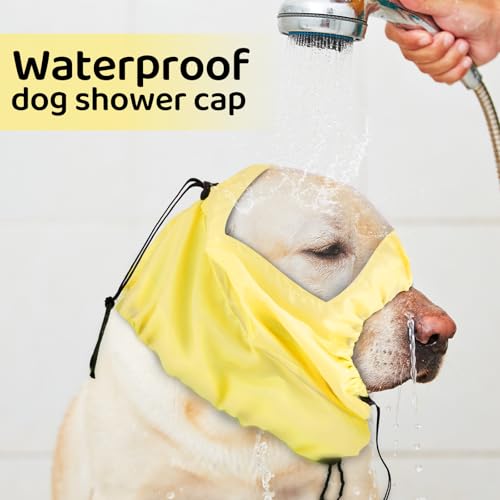 Image of Adjustable Dog Ear Protection for Swimming & Bathing - Waterproof Dog Ear Covers & Headband - Yellow