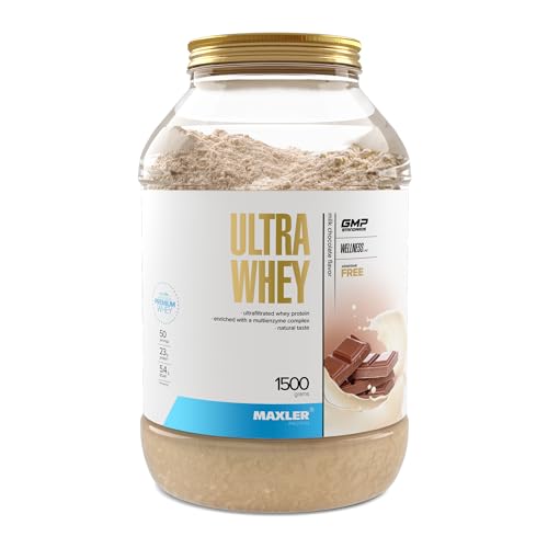 Maxler Ultra Whey Protein - 23 g Protein pro Portion - Reines Whey Protein Pulver - Molkenprotein-Konzentrat, Molkenprotein-Isolat, Molkenprotein-Hydrolysat - Mit BCAA - Milchschokolade - 1500g