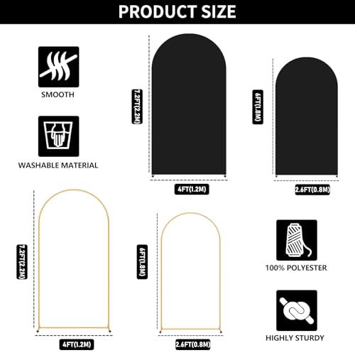 Image of 2 Pack Arch Backdrop Stand and Cover Set (7.2FT /6FT), Balloon Arch Stand | Metal Background Arch Stand, Backdrop Arch Frame, Wedding Arch for Backdrop (Black Cover)